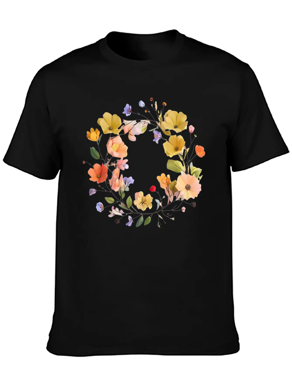 "Colorful Floral Wreath - Vibrant Nature Circle" Stylish Everyday T-Shirt – Unisex Basic Cotton Tee