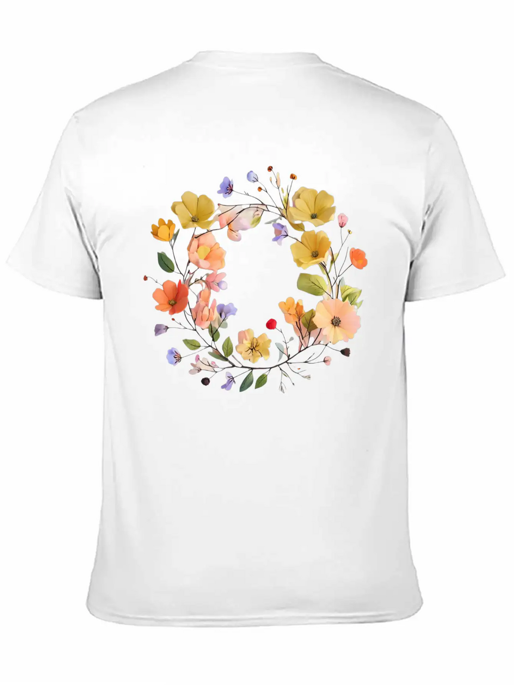 "Colorful Floral Wreath - Vibrant Nature Circle" Stylish Everyday T-Shirt – Unisex Basic Cotton Tee