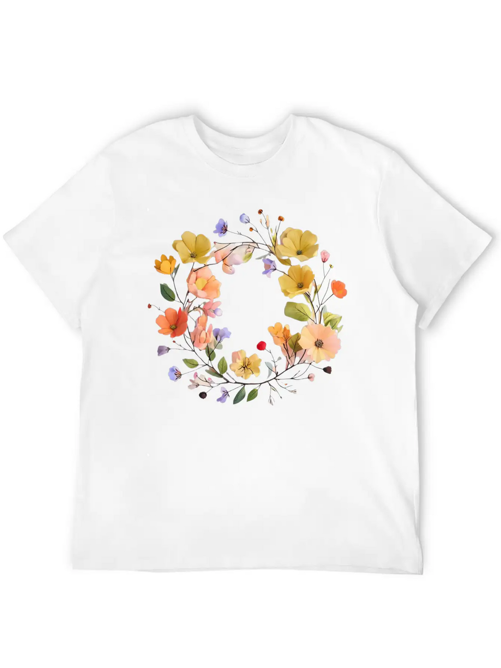 "Colorful Floral Wreath - Vibrant Nature Circle" Stylish Everyday T-Shirt – Unisex Basic Cotton Tee