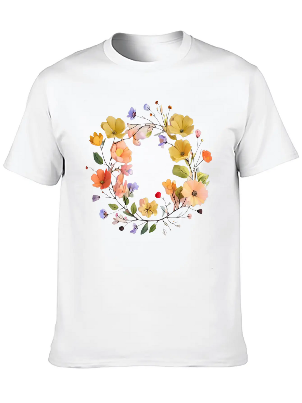 "Colorful Floral Wreath - Vibrant Nature Circle" Stylish Everyday T-Shirt – Unisex Basic Cotton Tee