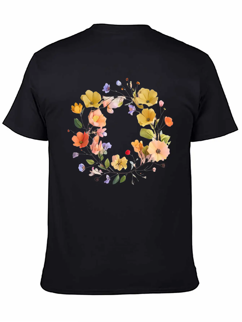 "Colorful Floral Wreath - Vibrant Nature Circle" Stylish Everyday T-Shirt – Unisex Basic Cotton Tee