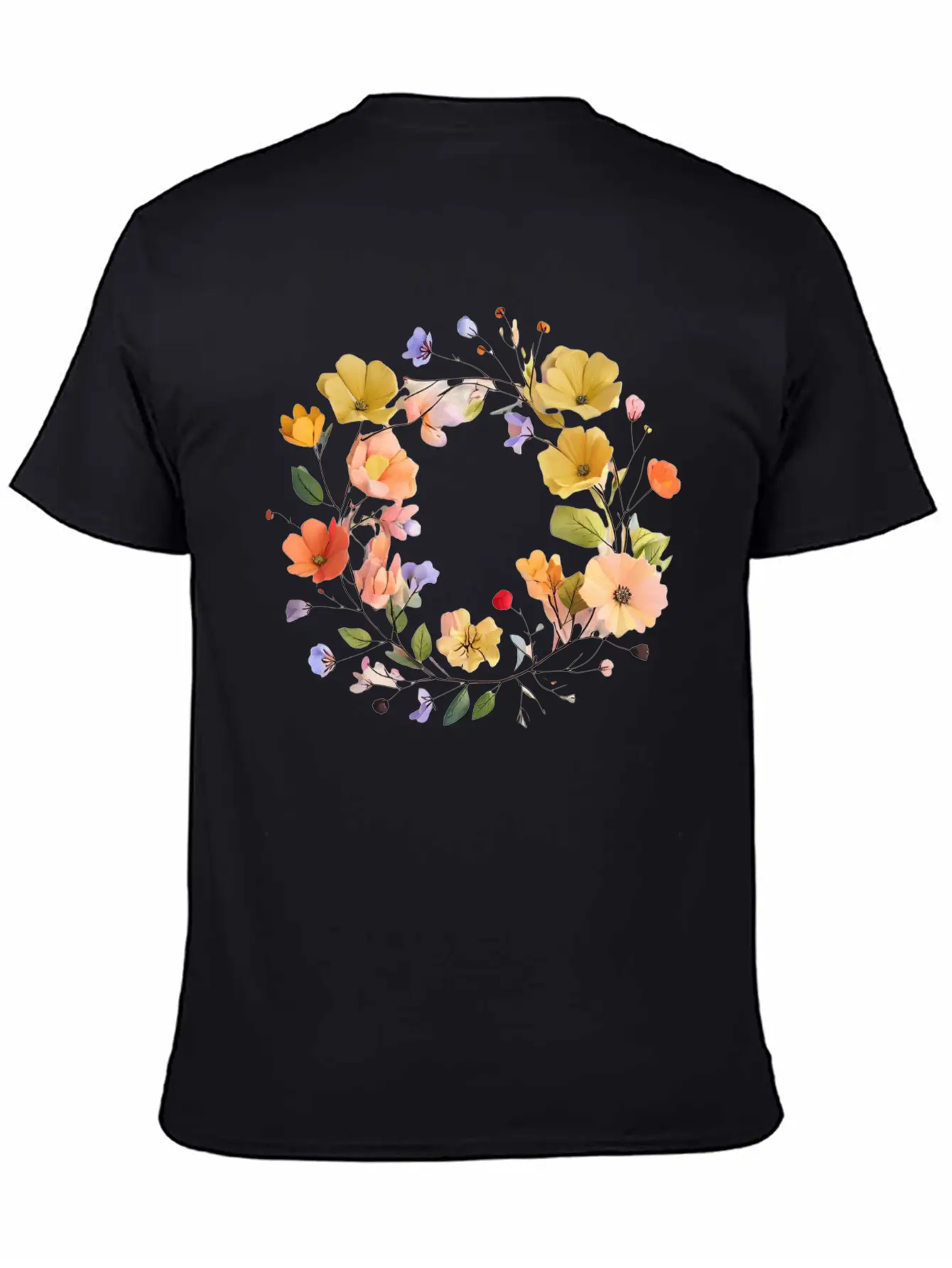 "Colorful Floral Wreath - Vibrant Nature Circle" Stylish Everyday T-Shirt – Unisex Basic Cotton Tee