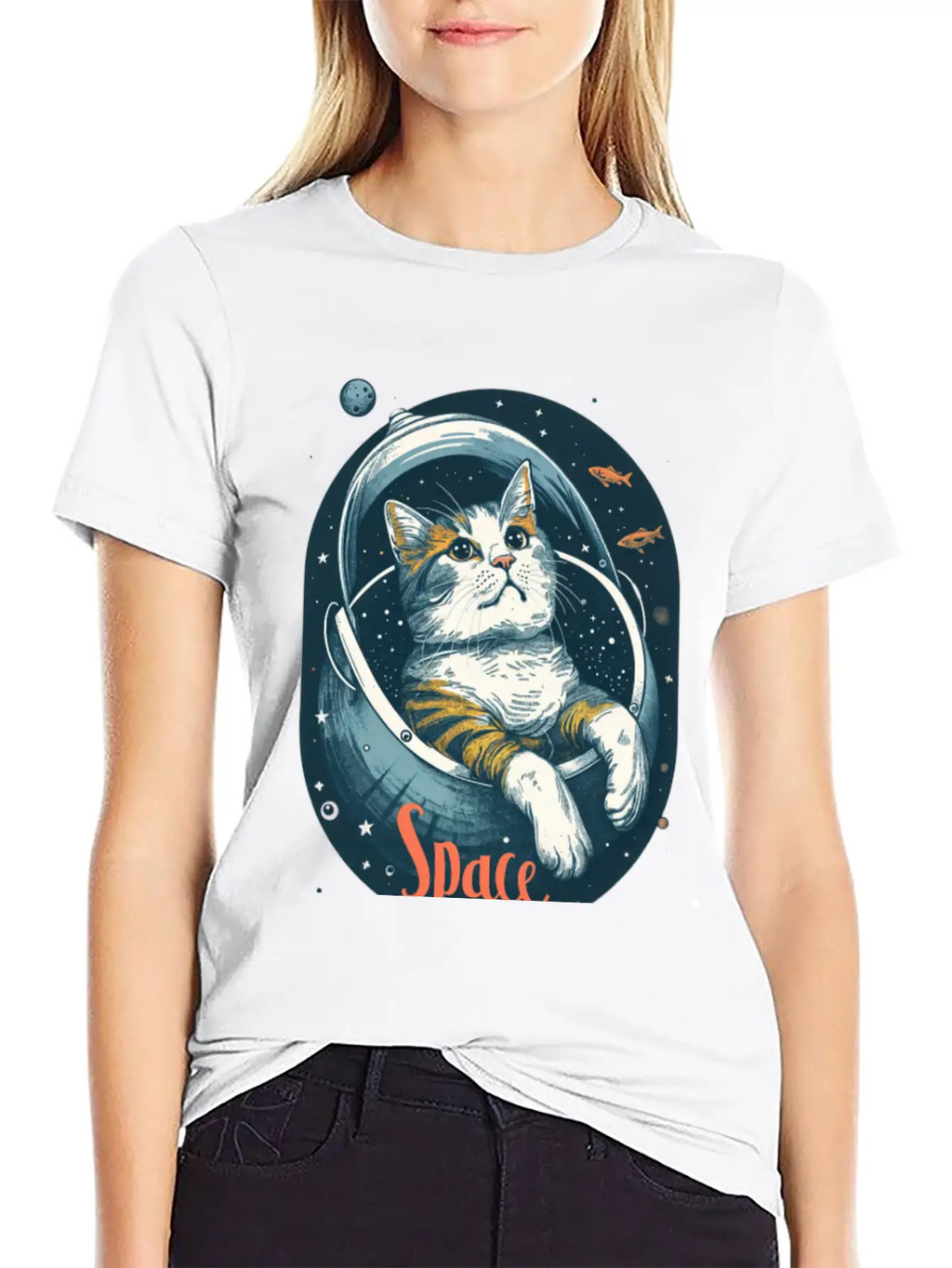 "Space Cat - Cosmic Adventure Design" Essential Unisex Summer Tee – Soft Cotton Casual Fit