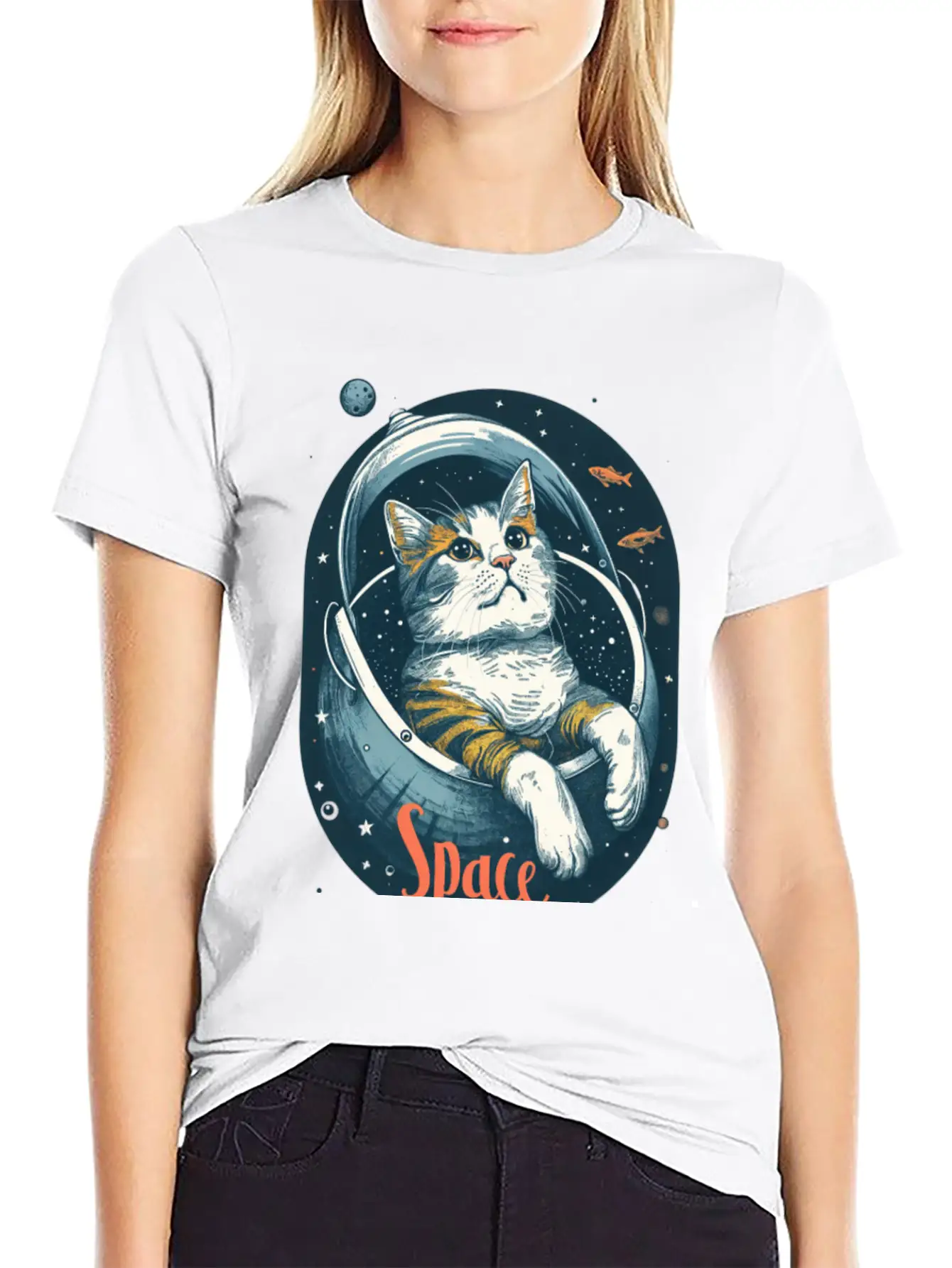 "Space Cat - Cosmic Adventure Design" Essential Unisex Summer Tee – Soft Cotton Casual Fit