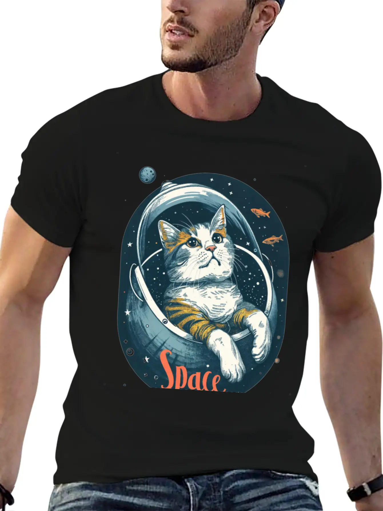 "Space Cat - Cosmic Adventure Design" Essential Unisex Summer Tee – Soft Cotton Casual Fit