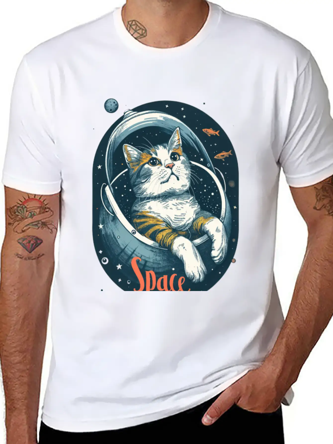 "Space Cat - Cosmic Adventure Design" Essential Unisex Summer Tee – Soft Cotton Casual Fit