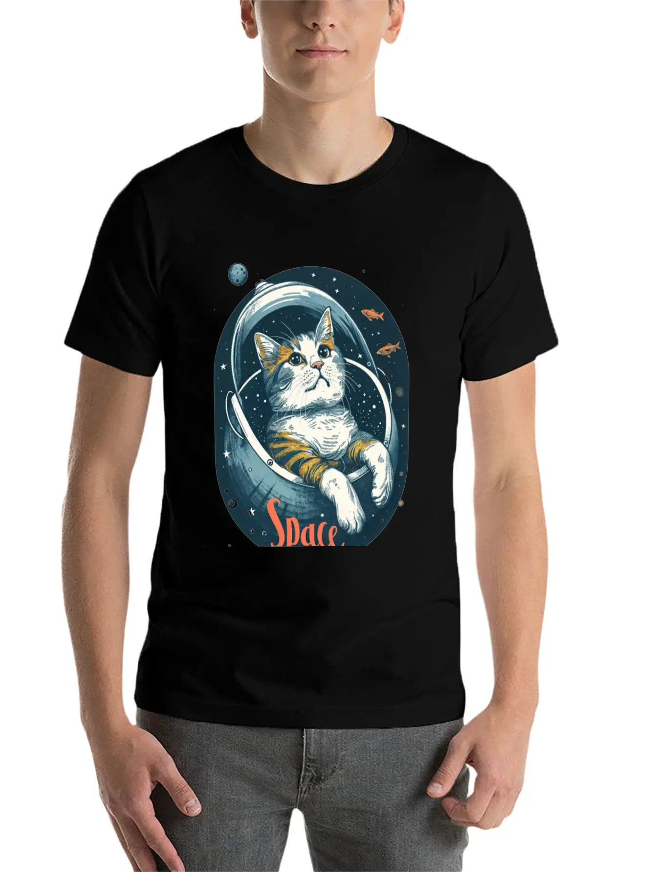 "Space Cat - Cosmic Adventure Design" Essential Unisex Summer Tee – Soft Cotton Casual Fit