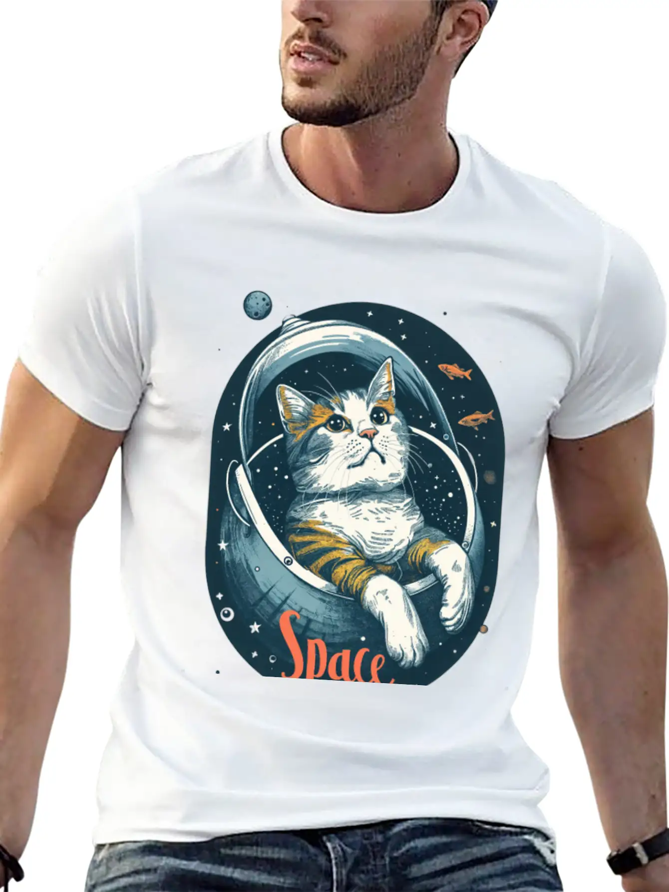 "Space Cat - Cosmic Adventure Design" Essential Unisex Summer Tee – Soft Cotton Casual Fit
