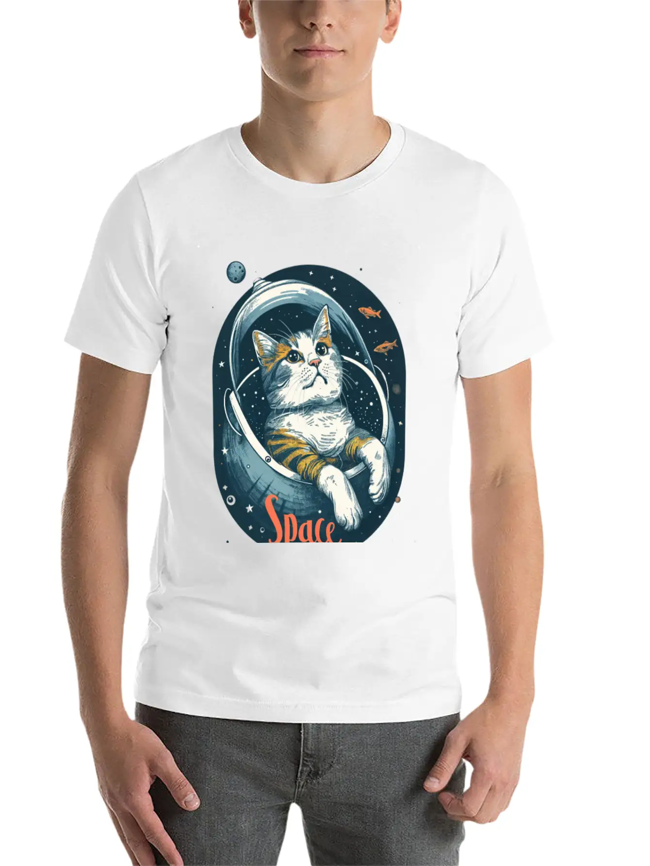 "Space Cat - Cosmic Adventure Design" Essential Unisex Summer Tee – Soft Cotton Casual Fit