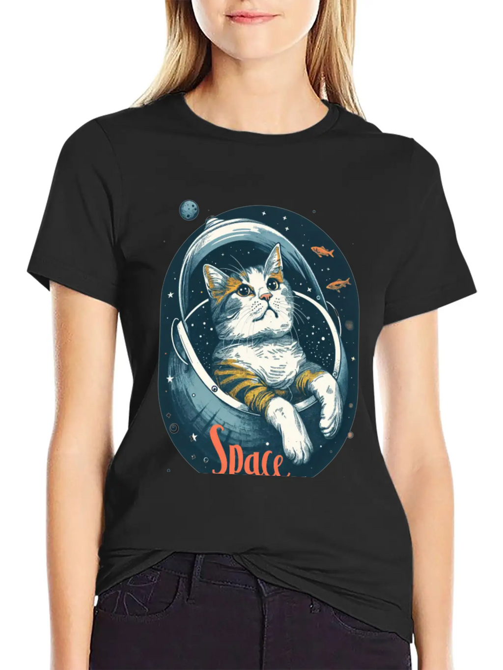 "Space Cat - Cosmic Adventure Design" Essential Unisex Summer Tee – Soft Cotton Casual Fit