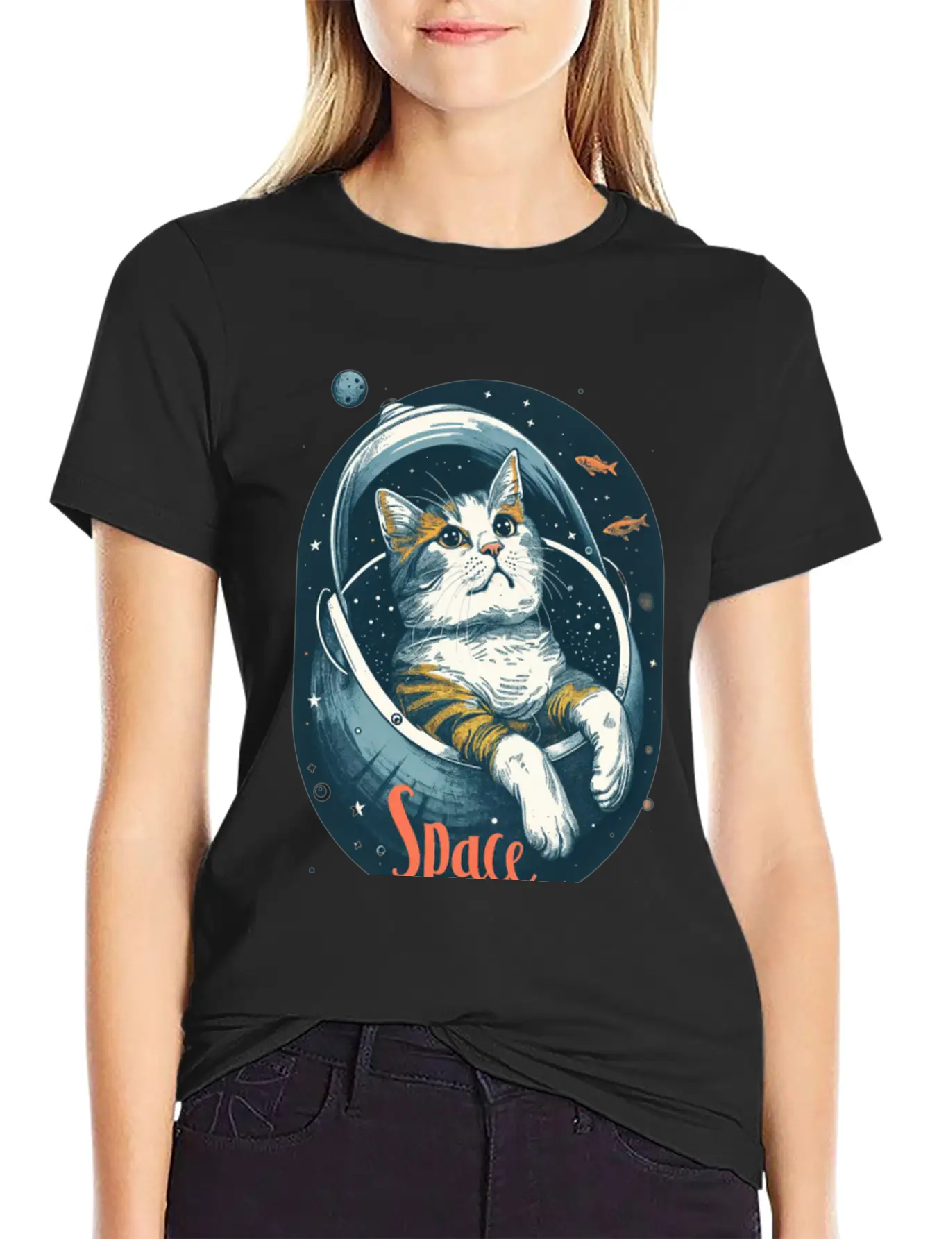 "Space Cat - Cosmic Adventure Design" Essential Unisex Summer Tee – Soft Cotton Casual Fit