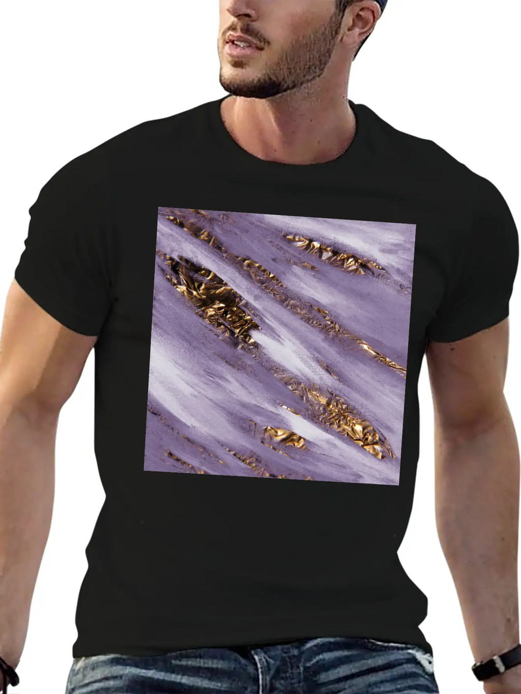 Violet Paint Brushstrokes Gold Foil Unisex Casual T-Shirt – Clean Design For Daily Comfort