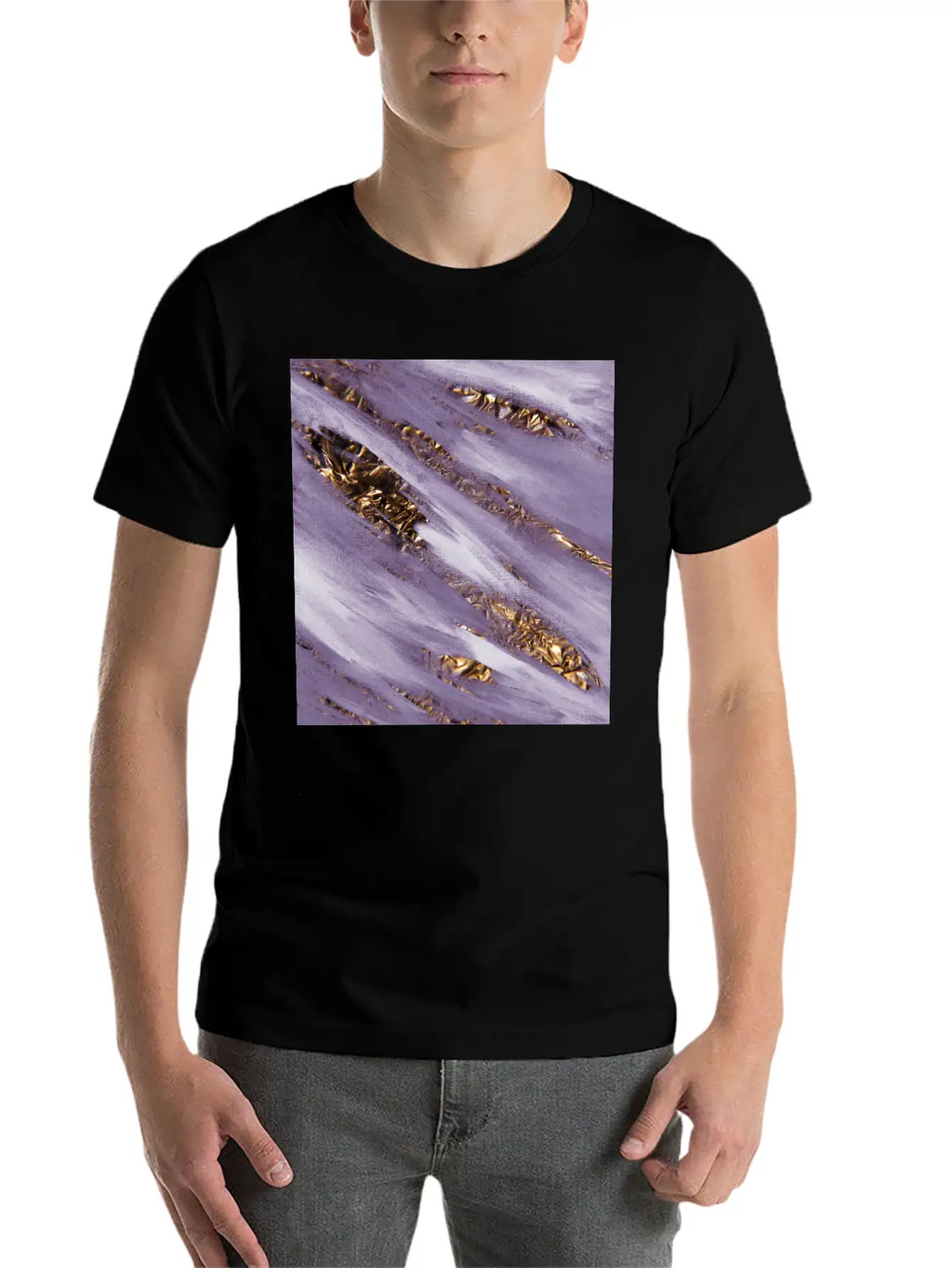 Violet Paint Brushstrokes Gold Foil Unisex Casual T-Shirt – Clean Design For Daily Comfort