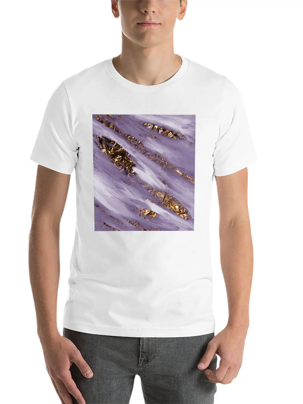 Violet Paint Brushstrokes Gold Foil Unisex Casual T-Shirt – Clean Design For Daily Comfort