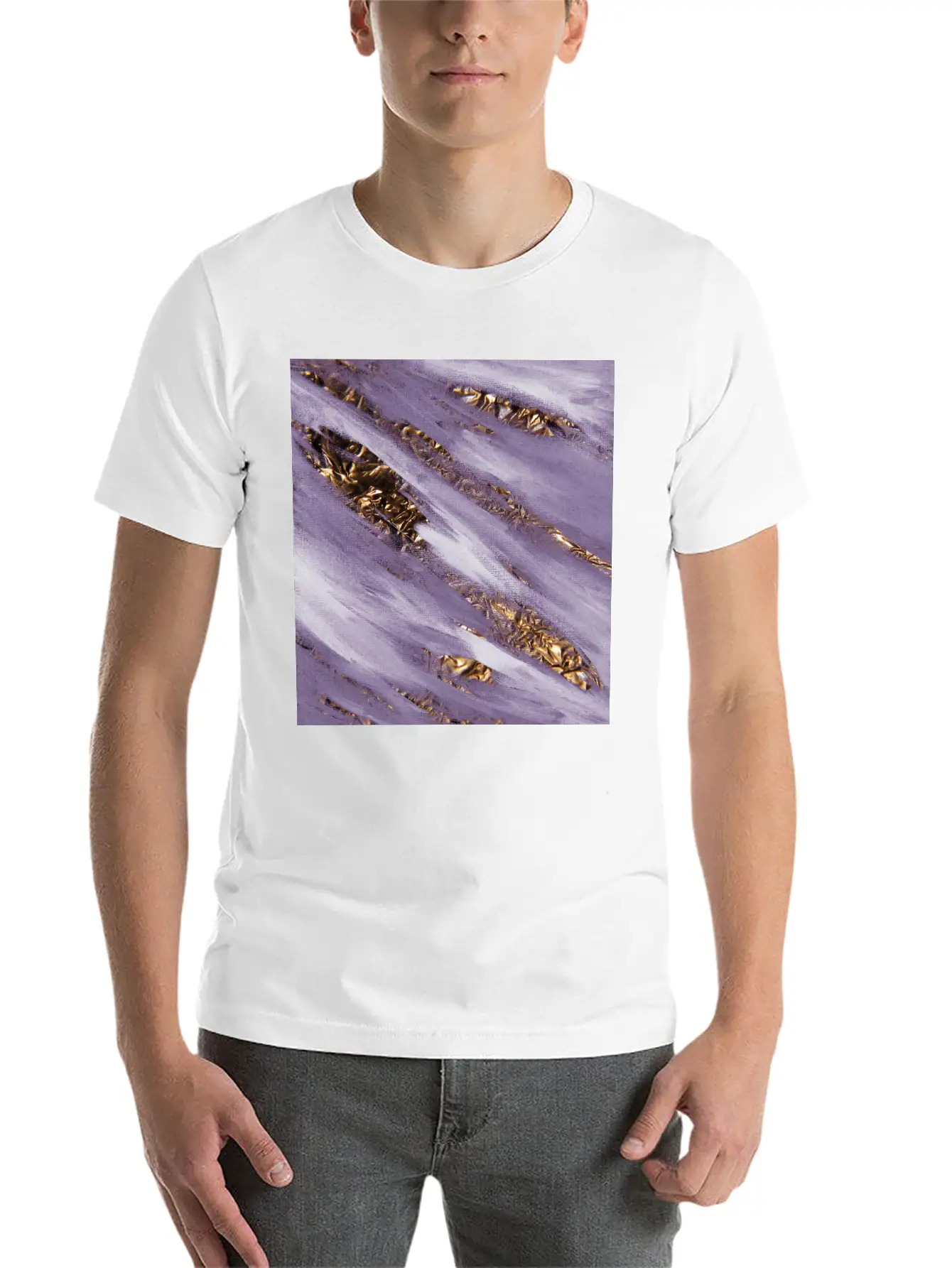 Violet Paint Brushstrokes Gold Foil Unisex Casual T-Shirt – Clean Design For Daily Comfort