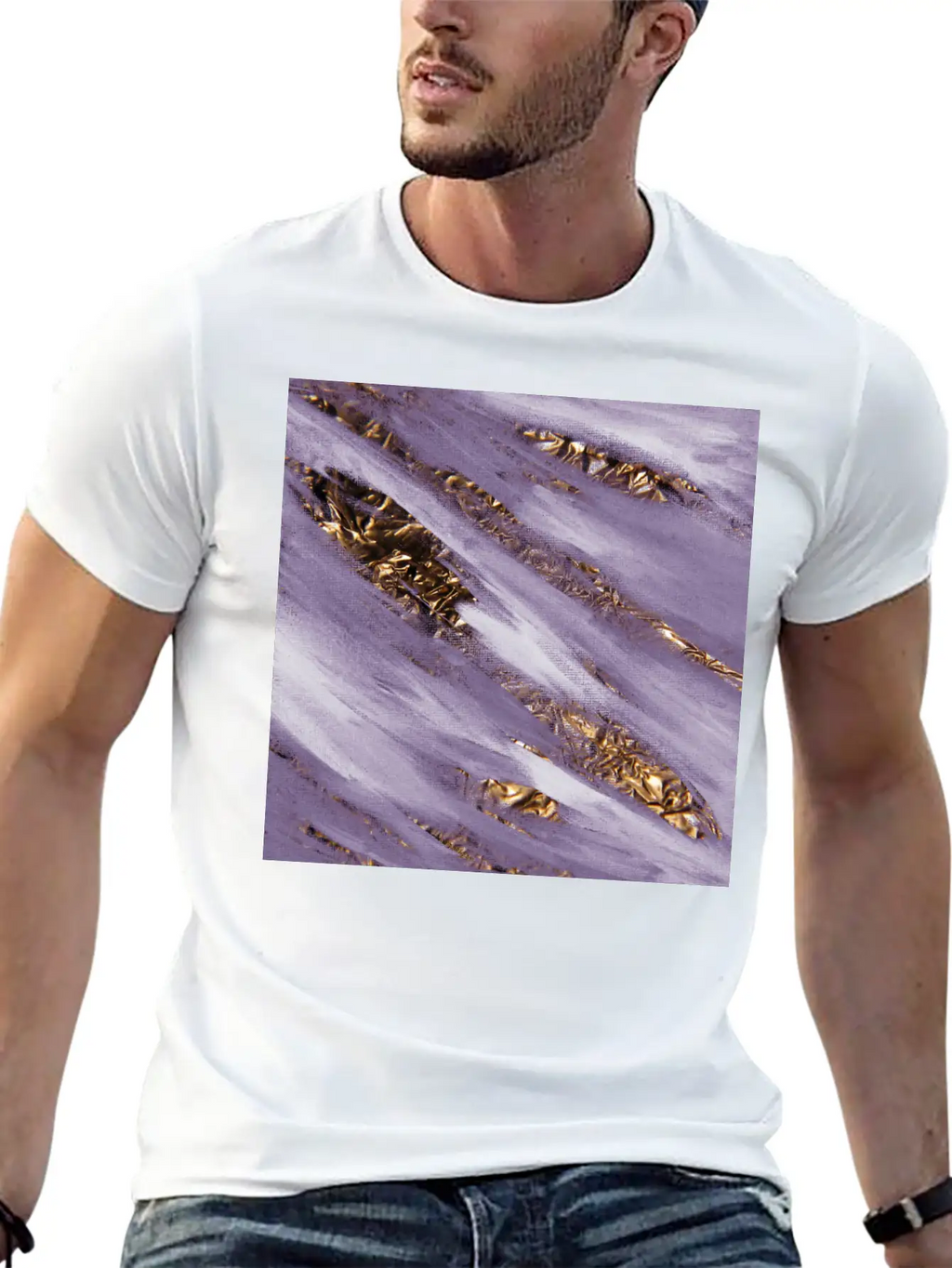 Violet Paint Brushstrokes Gold Foil Unisex Casual T-Shirt – Clean Design For Daily Comfort