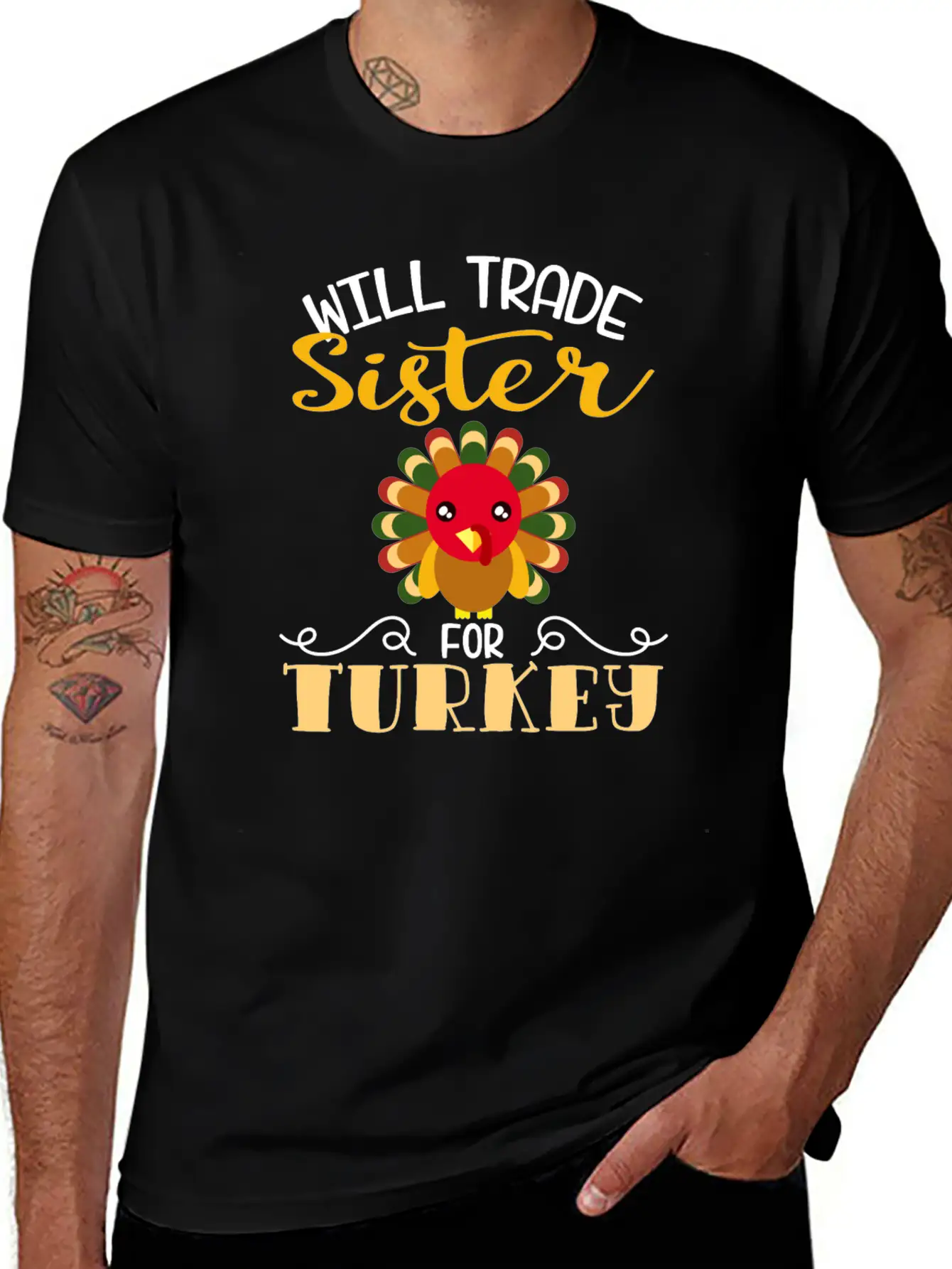 "Will Trade Sister For Turkey" Turkey Day Relaxed Everyday Tee – Lightweight And Durable Cotton