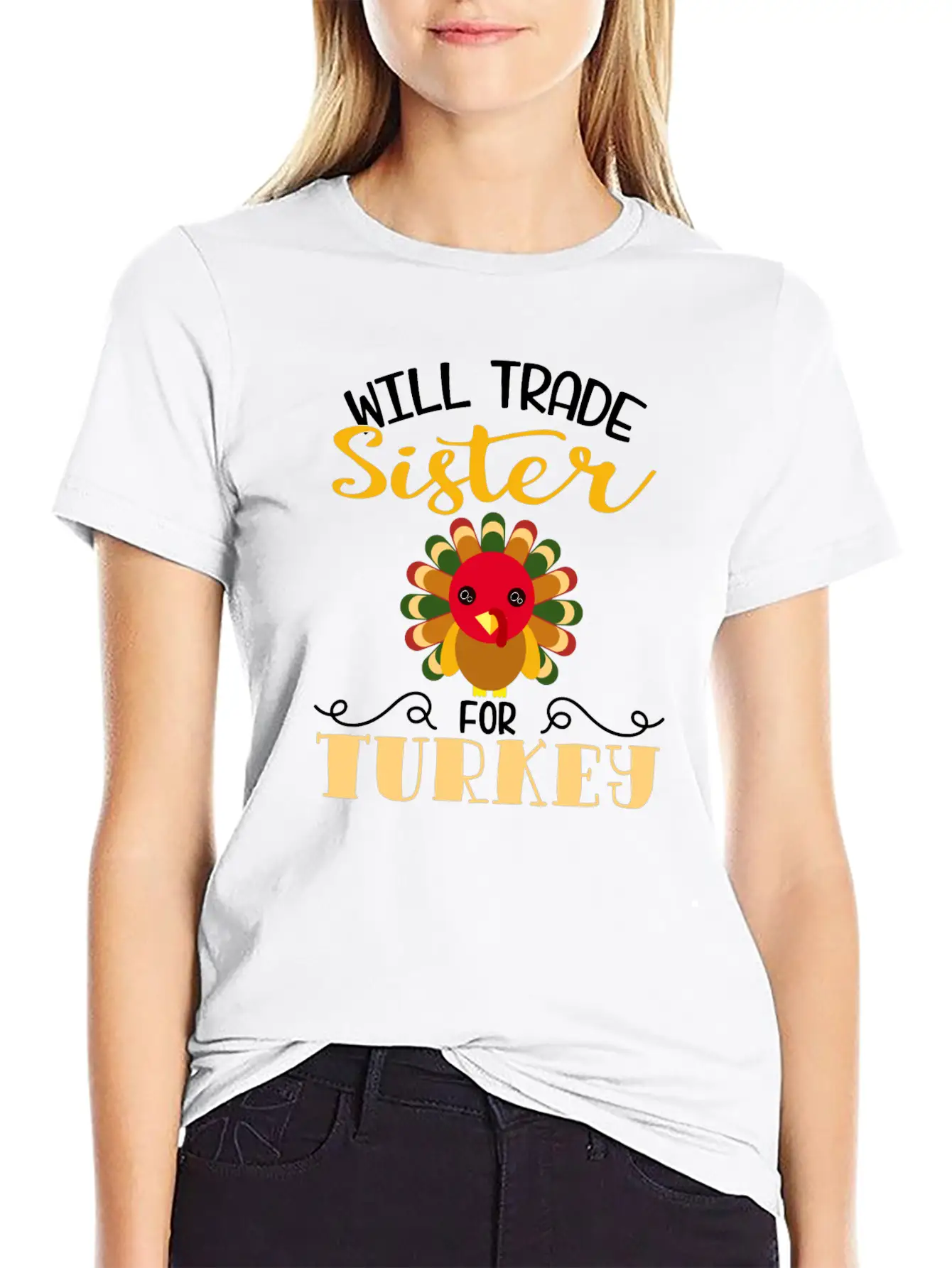 "Will Trade Sister For Turkey" Turkey Day Relaxed Everyday Tee – Lightweight And Durable Cotton