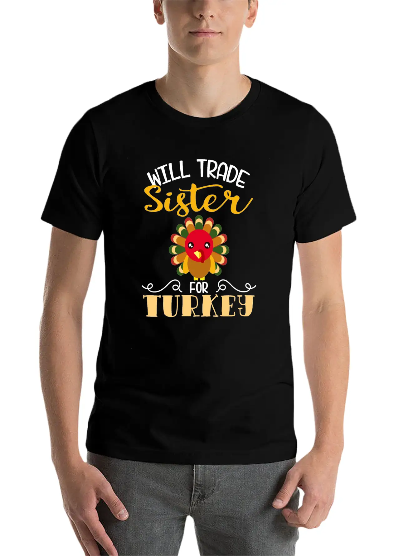 "Will Trade Sister For Turkey" Turkey Day Relaxed Everyday Tee – Lightweight And Durable Cotton