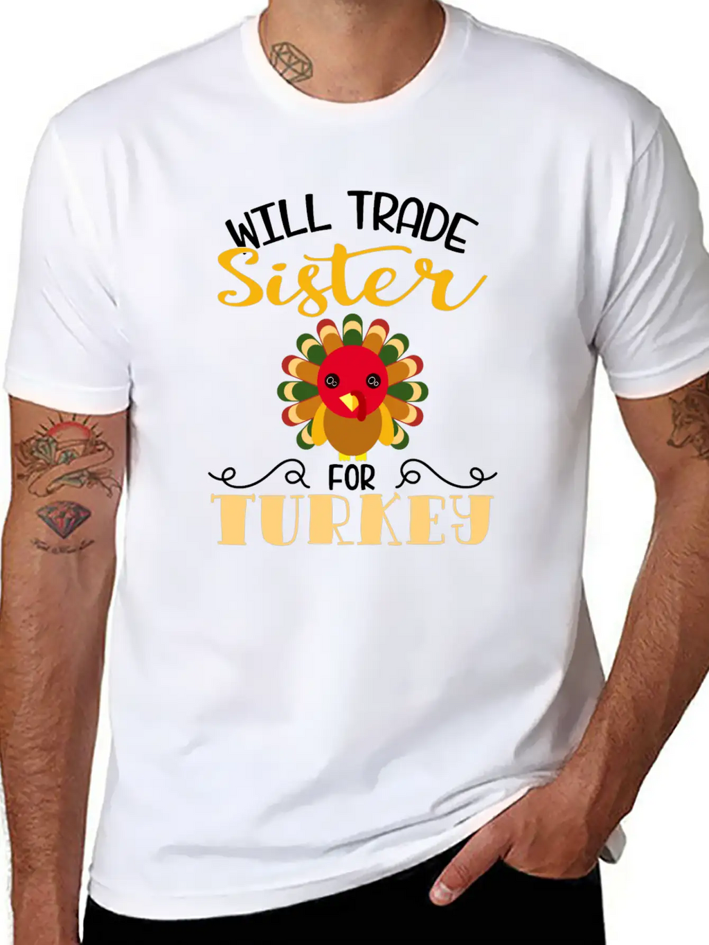 "Will Trade Sister For Turkey" Turkey Day Relaxed Everyday Tee – Lightweight And Durable Cotton