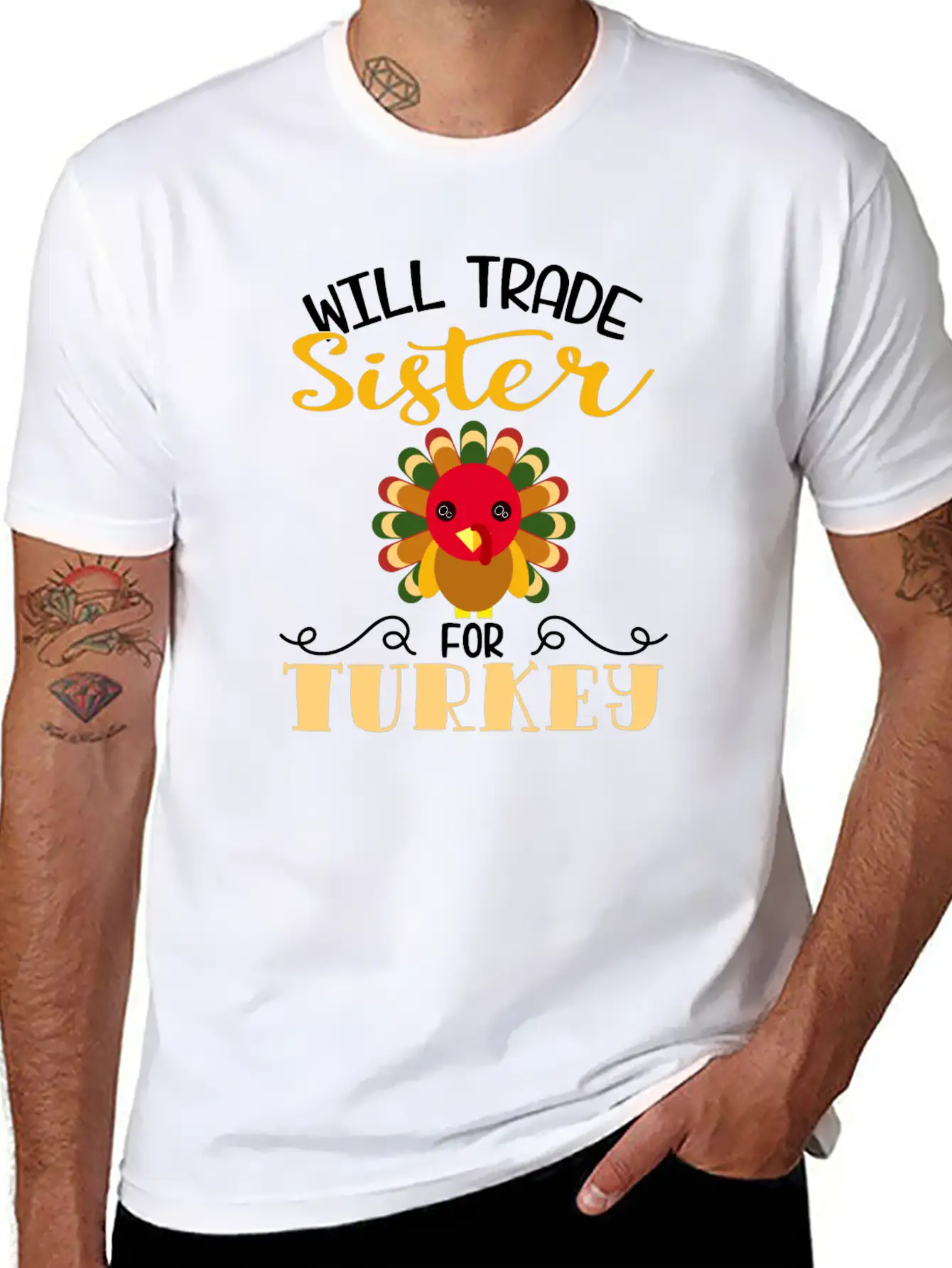 "Will Trade Sister For Turkey" Turkey Day Relaxed Everyday Tee – Lightweight And Durable Cotton
